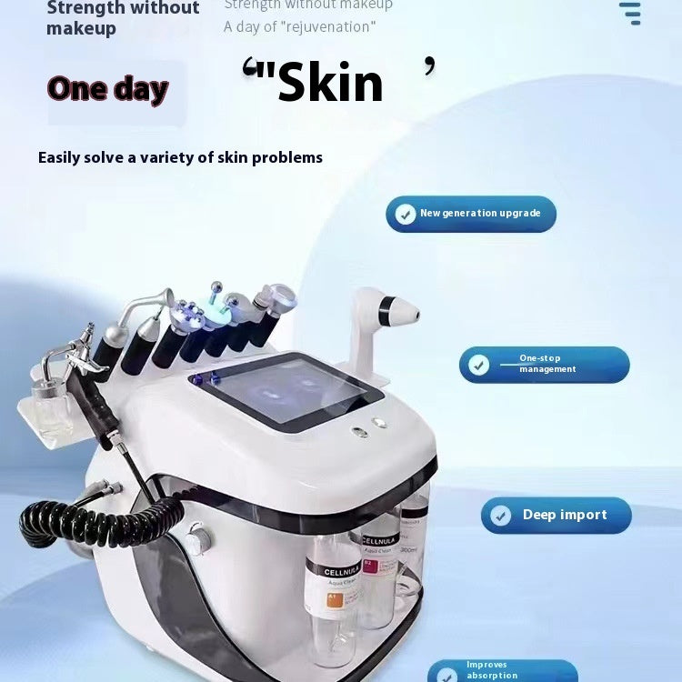 Skincare device with text on a blue background