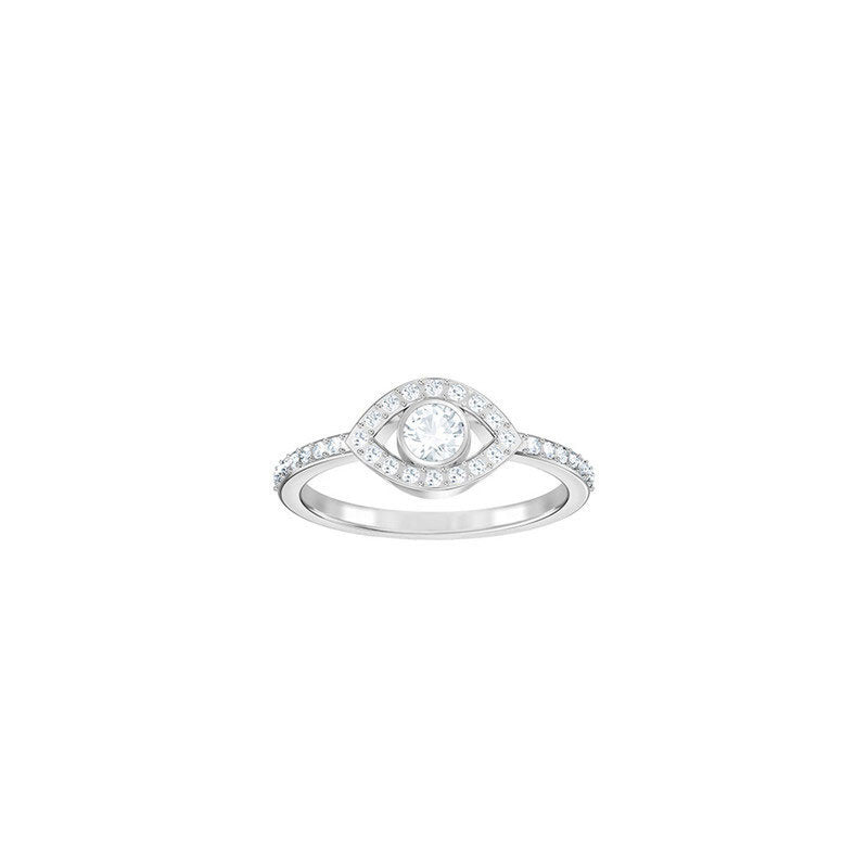 Silver ring with a diamond on a white background