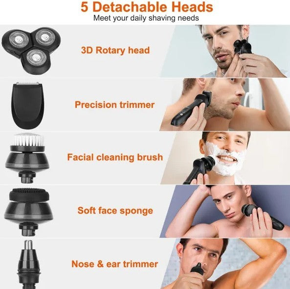 Shaving tool with detachable heads and uses on a white background
