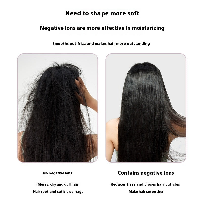 Comparison of hair with and without negative ions on a white background