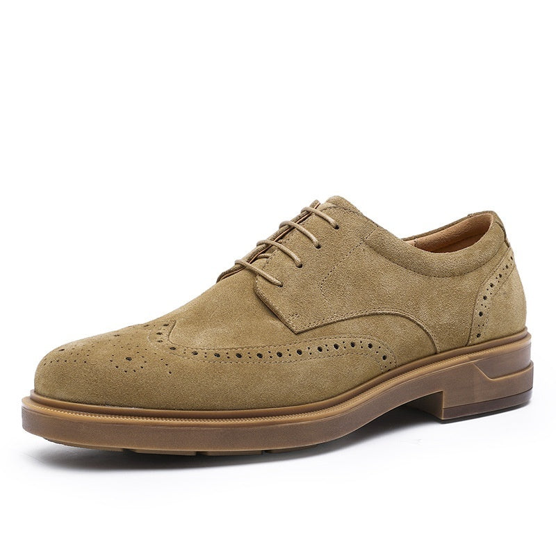 Brown suede dress shoe on a white background