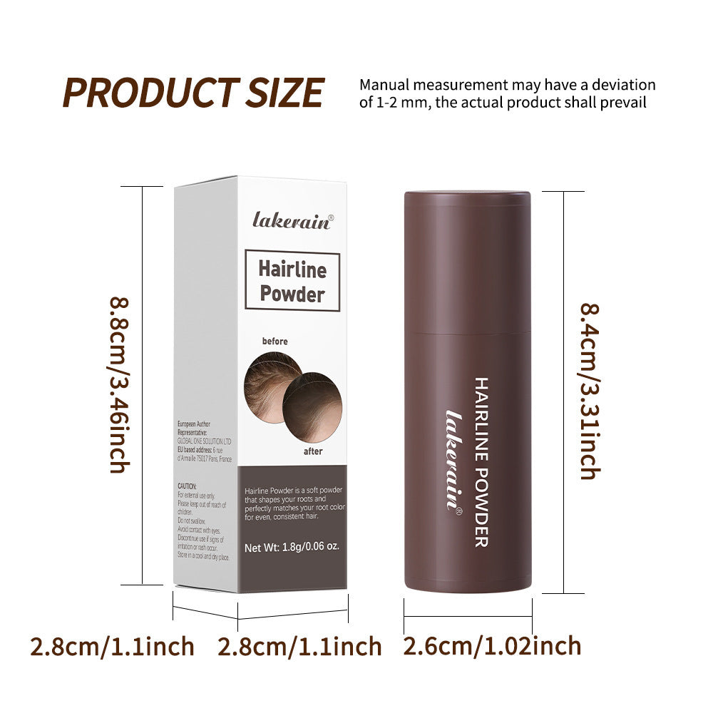 Lakerain Hairline Powder packaging with dimensions on a white background