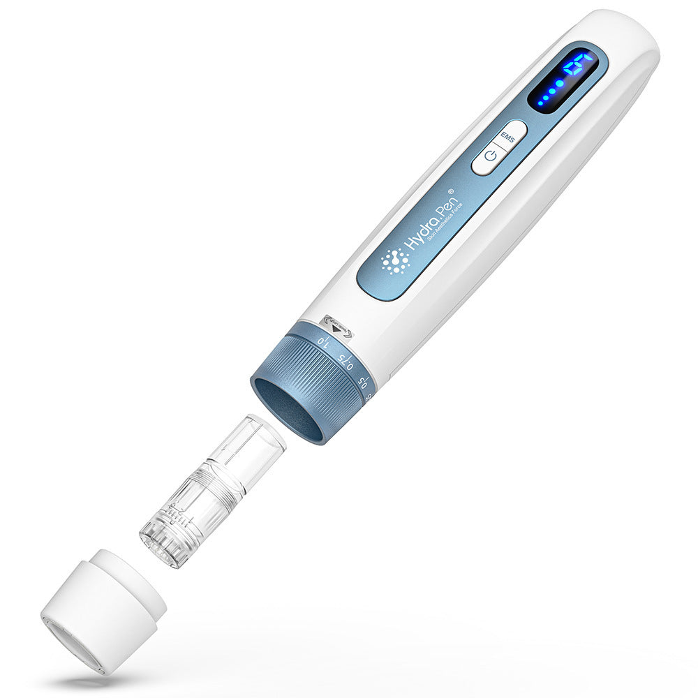White and blue electronic device with a detachable clear component on a white background