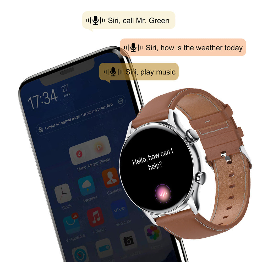 Smartphone and smartwatch with voice commands displayed on a white background