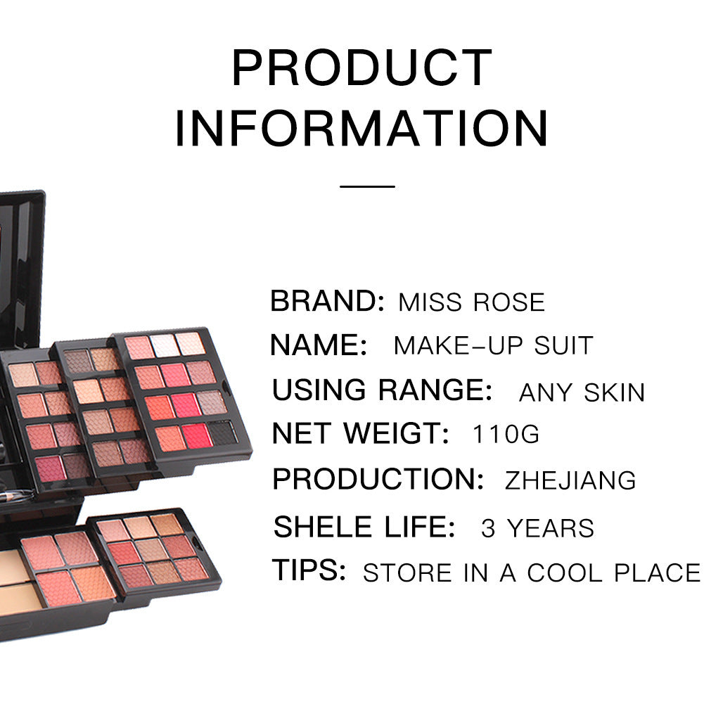 Make-up suit with brand information on a white background